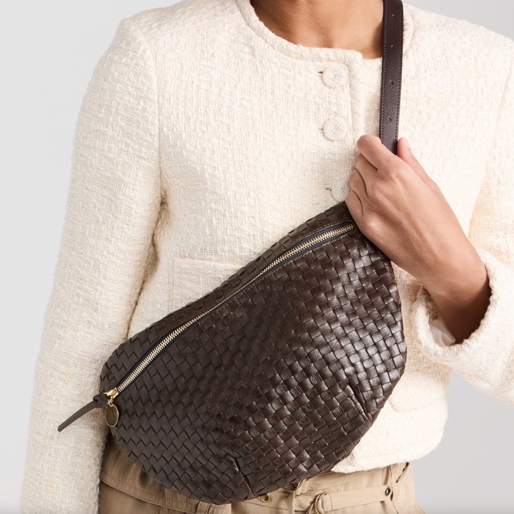 Clare V Woven Leather Crossbody Bag in Dark Brown with Gold Hardware Kalamata - Picture 6 of 16